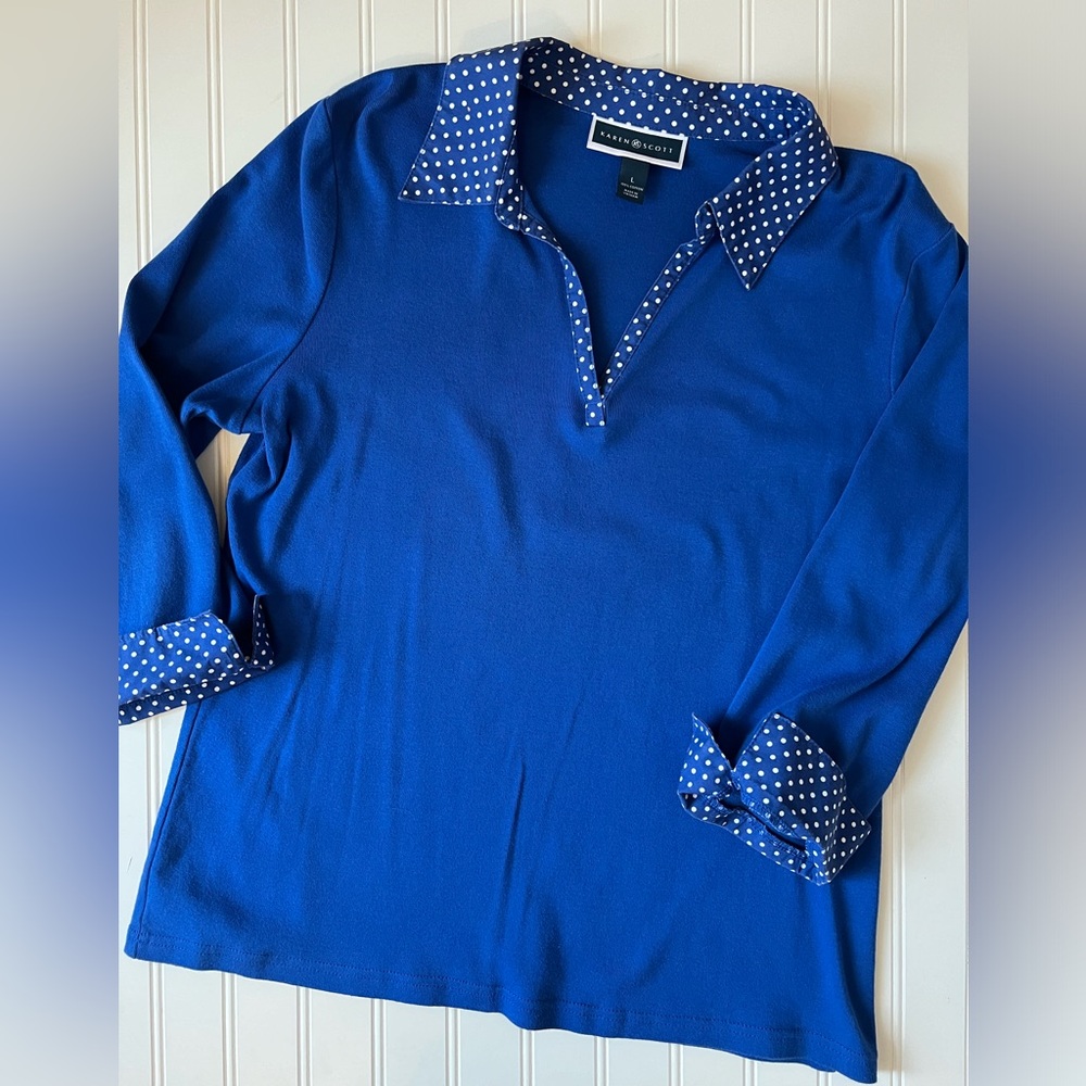 Blue Polka Dot Collar Women's Top - Picture 8 of 10